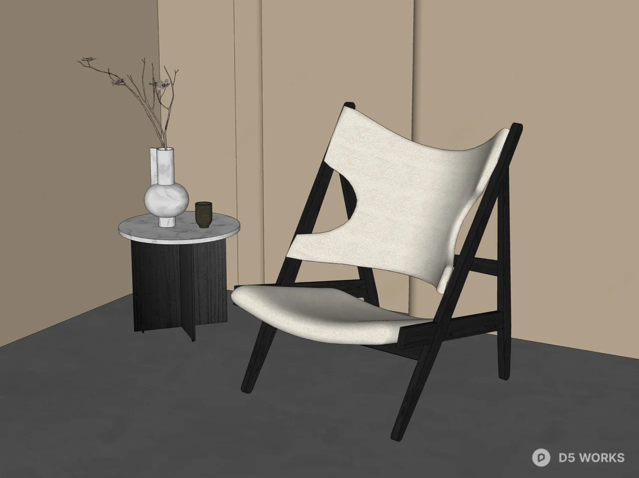 Sheepskin Upholstered Lounge Chair 3d model thumbnail 2