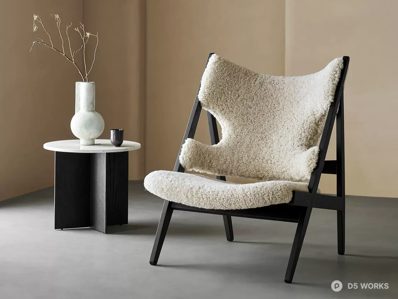 Sheepskin Upholstered Lounge Chair 3d model - Image 1