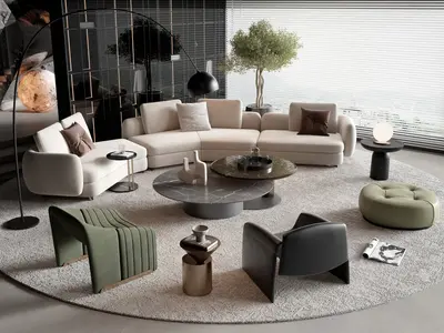 Italian Modern Sofa & Side Table Set