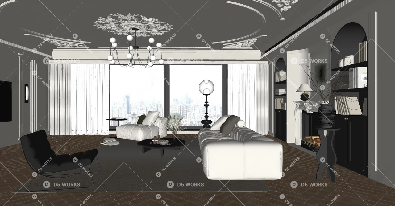 Mid-Century Modern Home Living Room 3d model thumbnail 2