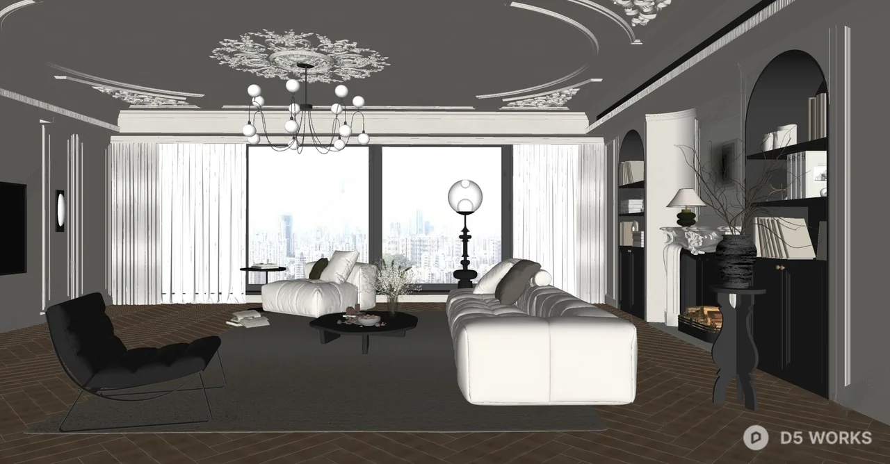 Mid Century Modern Living Room with Minimalist Furniture 3d model thumbnail 2