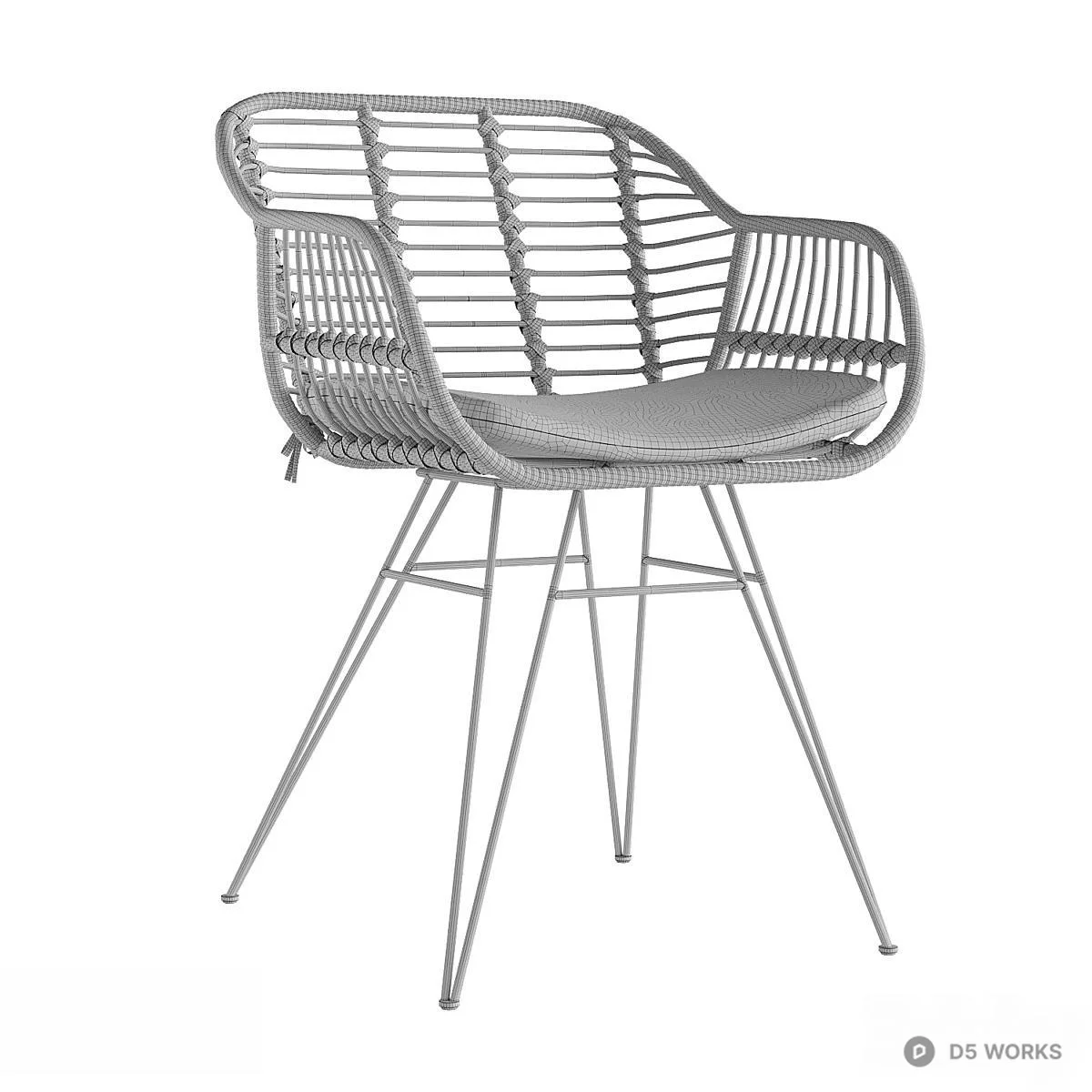 Rattan Woven Leisure Chair With Metal Legs 3d model thumbnail 3
