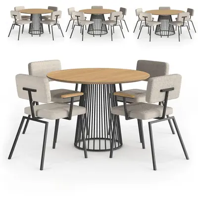 Wireframe Base Round Dining Table With Upholstered Chairs 3d model