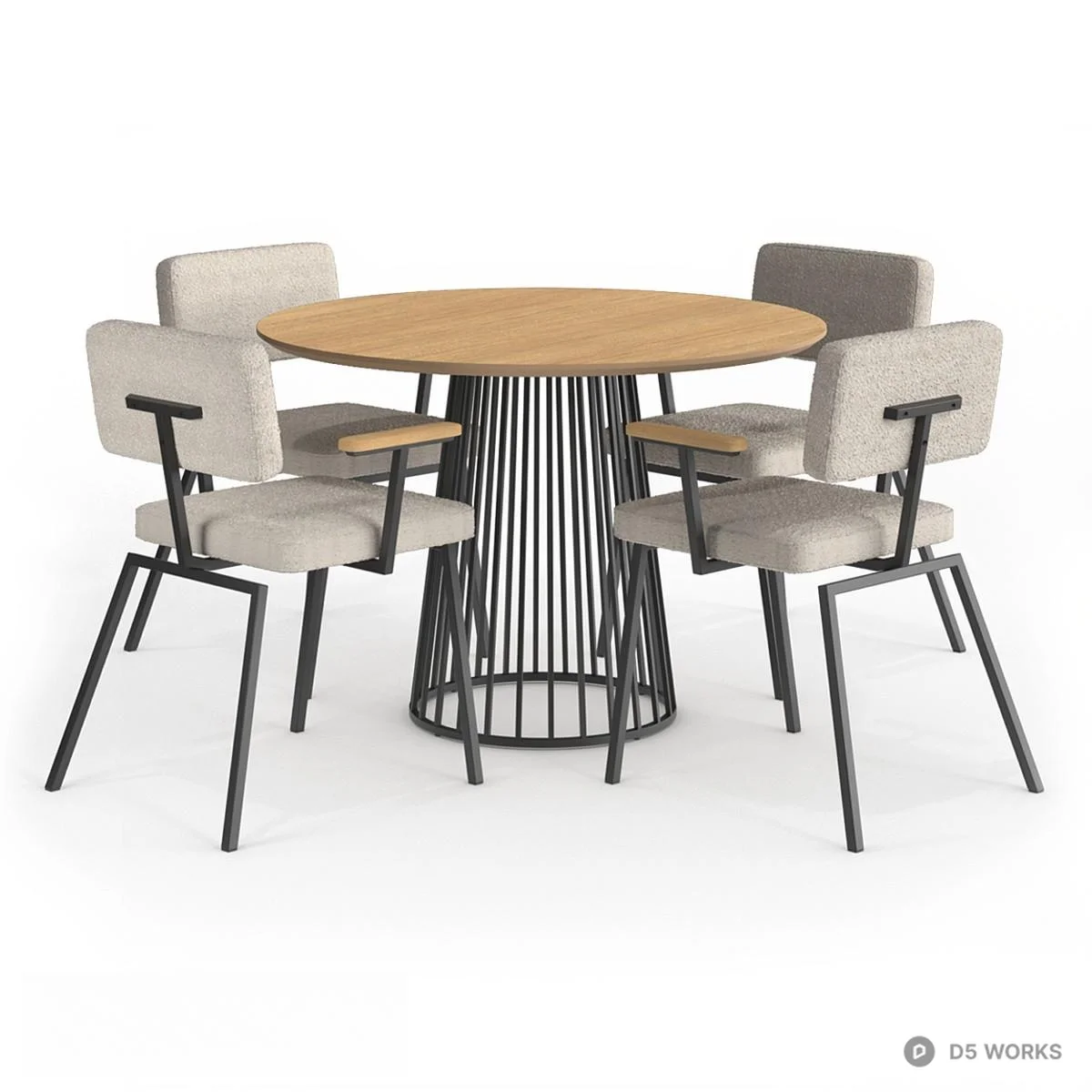Wireframe Base Round Dining Table With Upholstered Chairs 3d model thumbnail 2