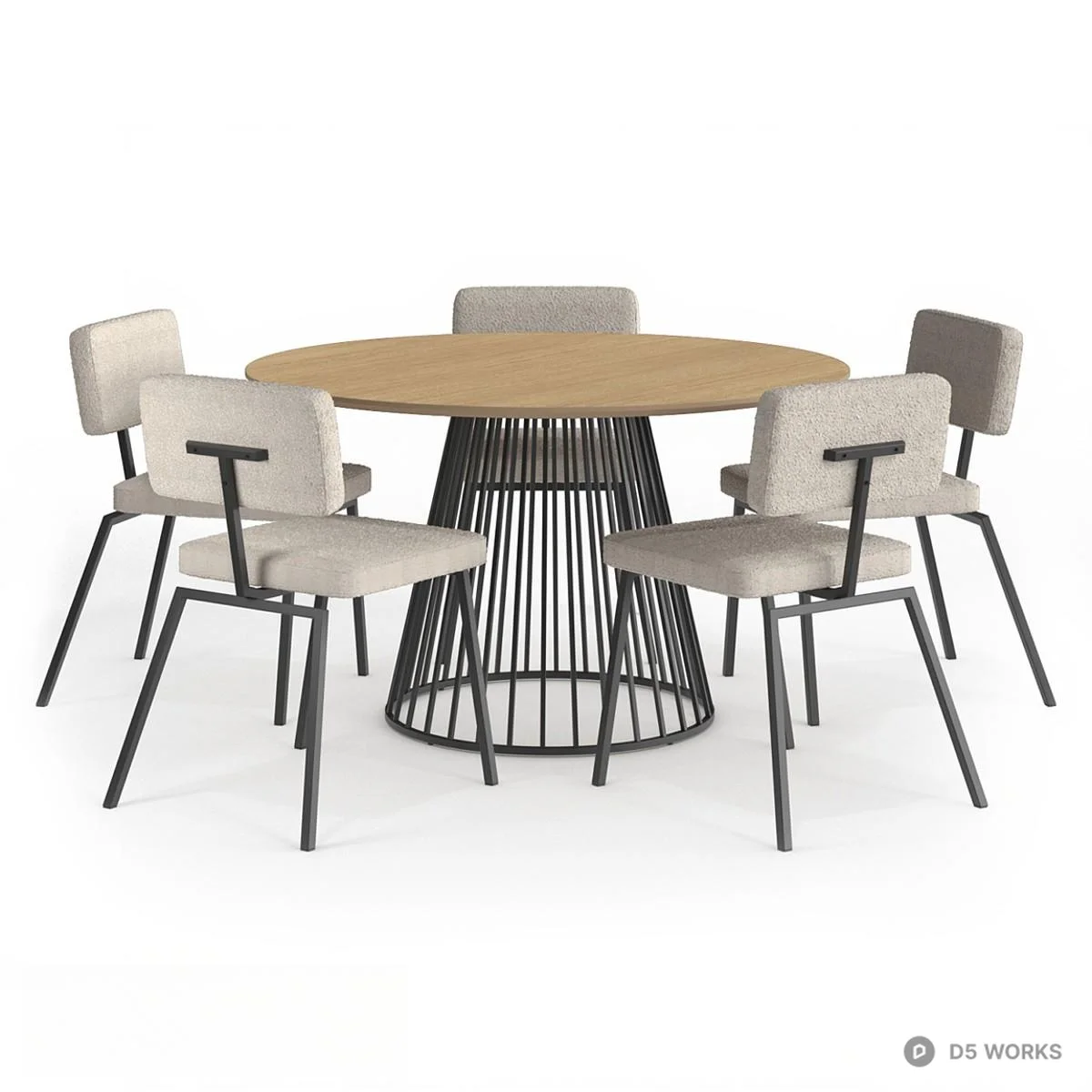Wireframe Base Round Dining Table With Upholstered Chairs 3d model thumbnail 4