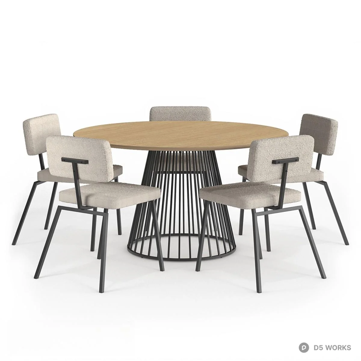 Wireframe Base Round Dining Table With Upholstered Chairs 3d model thumbnail 5