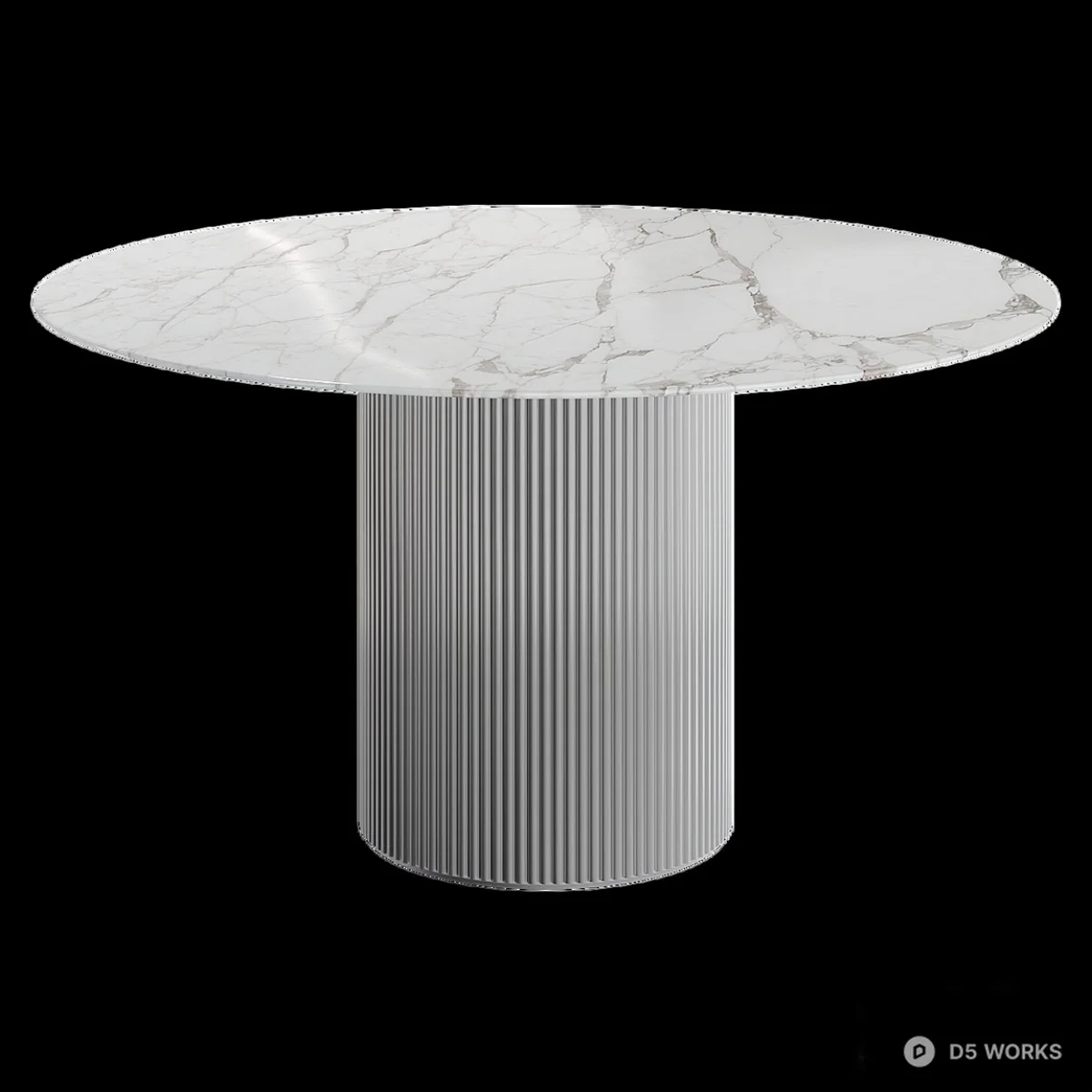 Ribbed Gold Base Marble Top Dining Table 3d model thumbnail 6