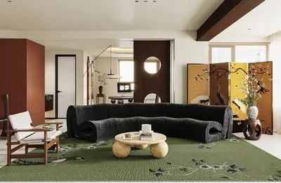 Mid Century Modern Living Room with Organic Sofa 3d model