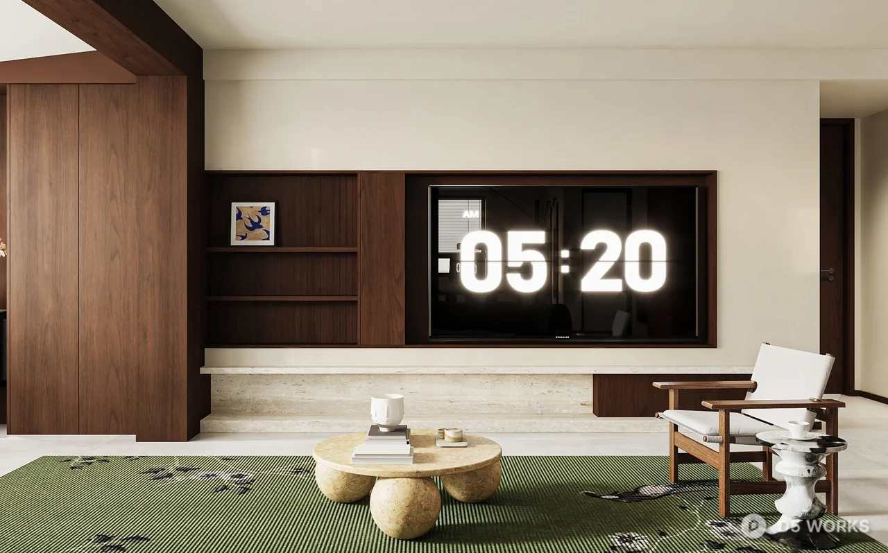 Mid Century Modern Living Room with Organic Sofa 3d model thumbnail 3
