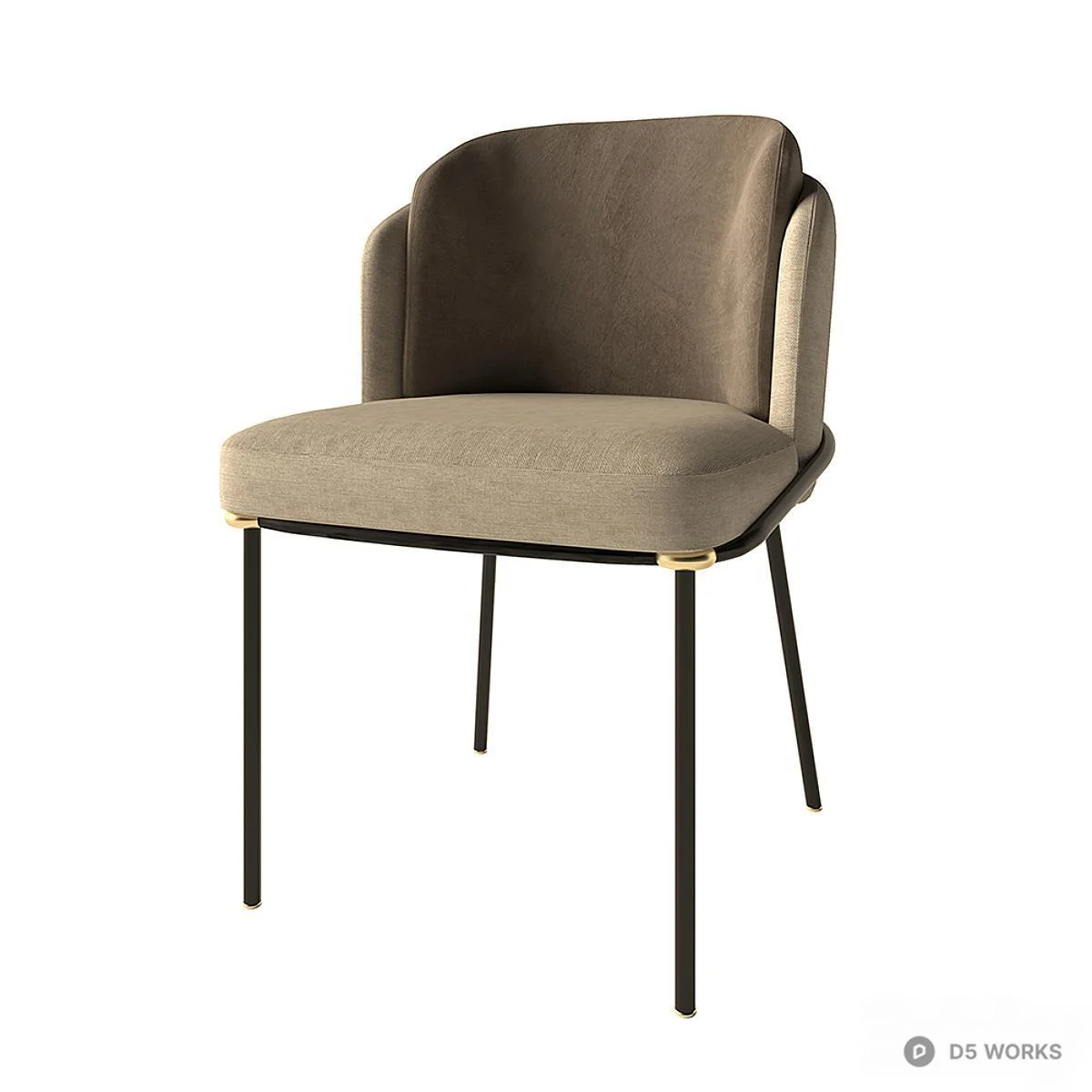 Velvet Upholstered Dining Chair With Black Metal Legs 3d model thumbnail 2