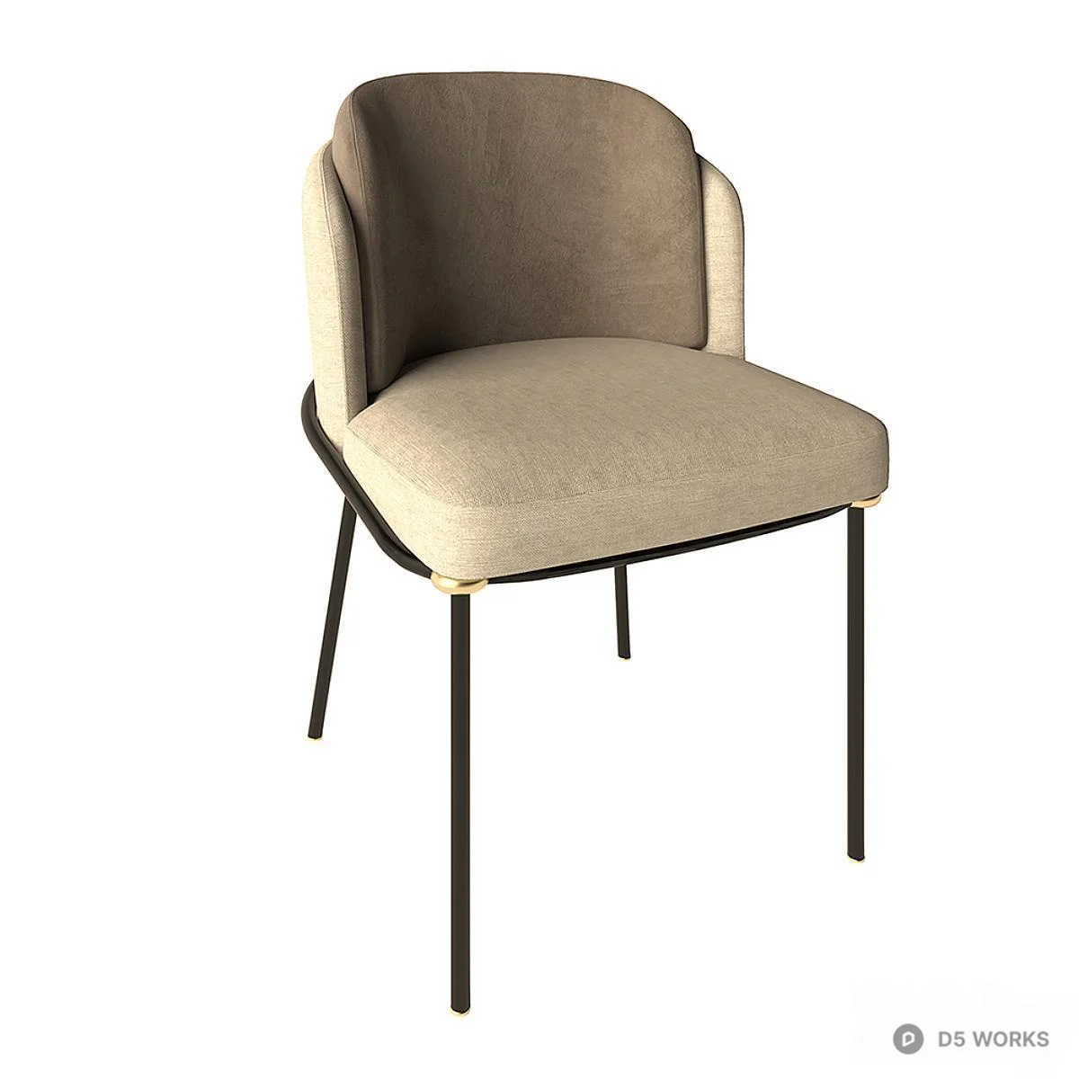 Velvet Upholstered Dining Chair With Black Metal Legs 3d model thumbnail 3