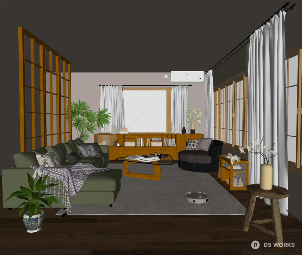 Modern Dining Room with Colorful Rug 3d model thumbnail 2