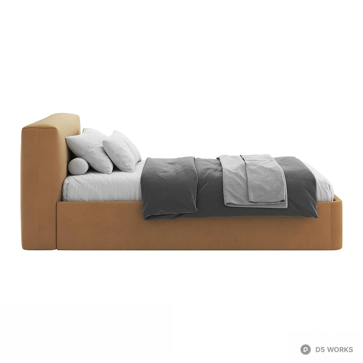 Minimalist Upholstered Single Bed 3d model thumbnail 2