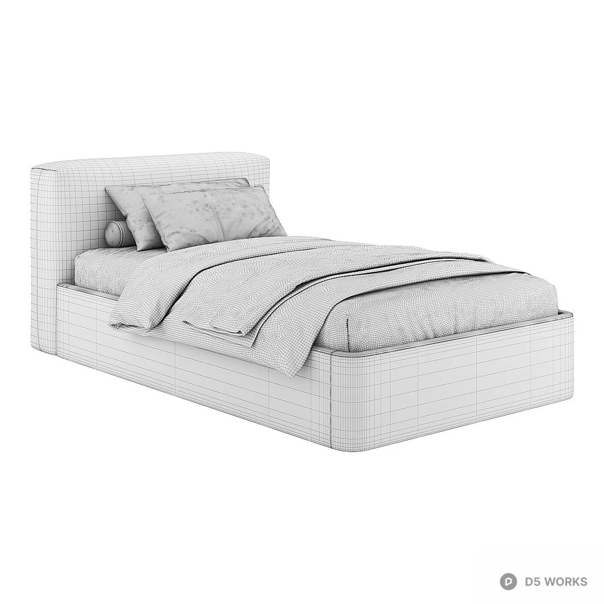 Minimalist Upholstered Single Bed 3d model thumbnail 3