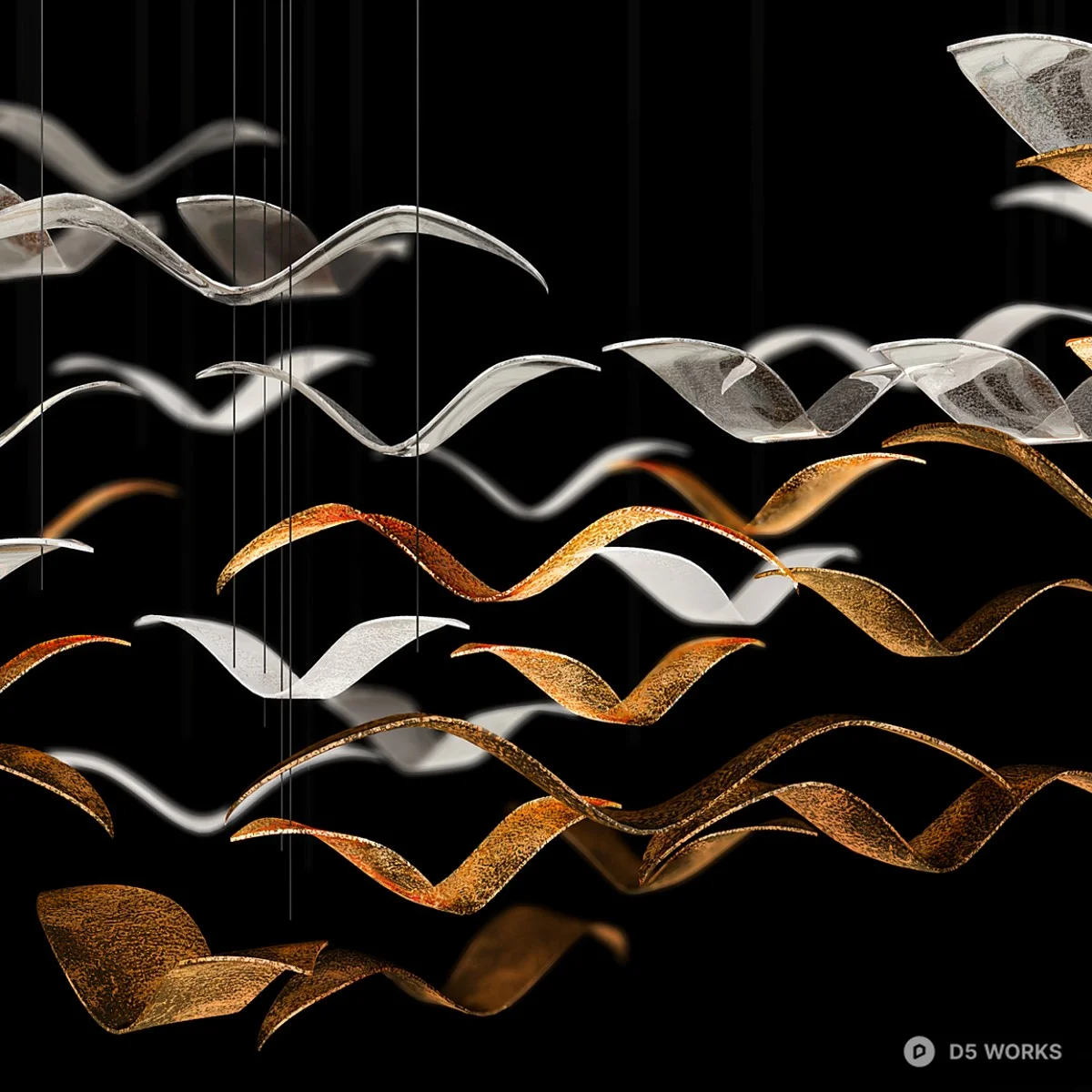 Minimalist Bird Formation Chandelier 3d model thumbnail 2