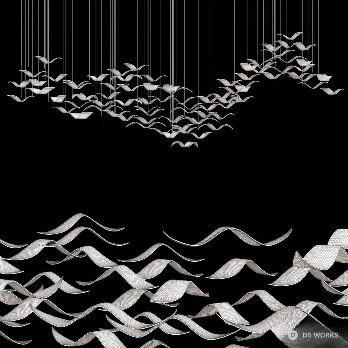 Minimalist Bird Formation Chandelier 3d model thumbnail 4