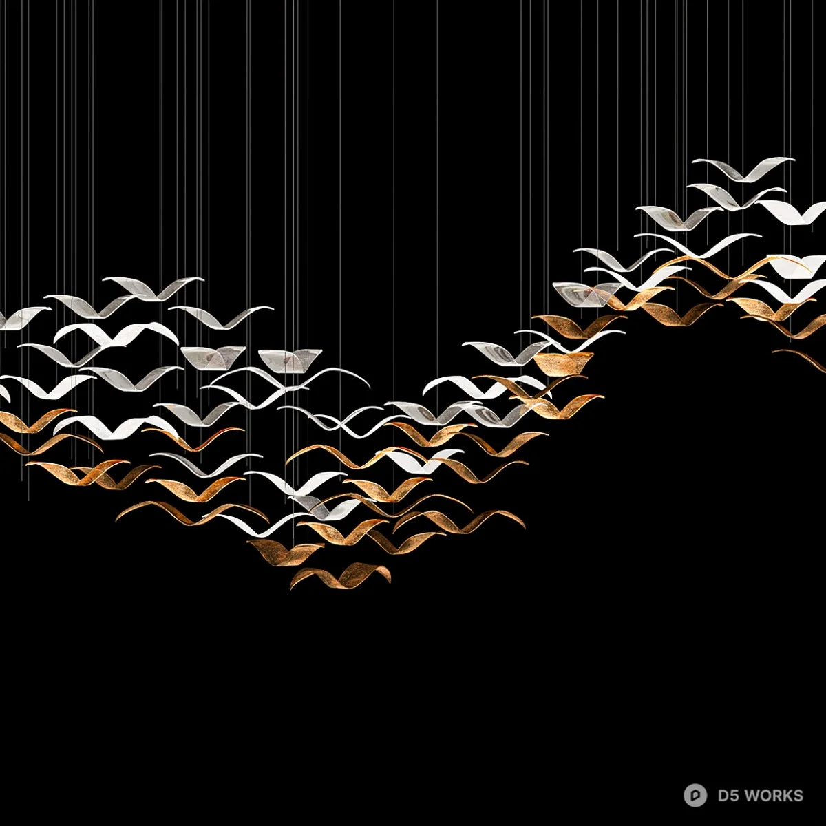 Minimalist Bird Formation Chandelier 3d model thumbnail 3