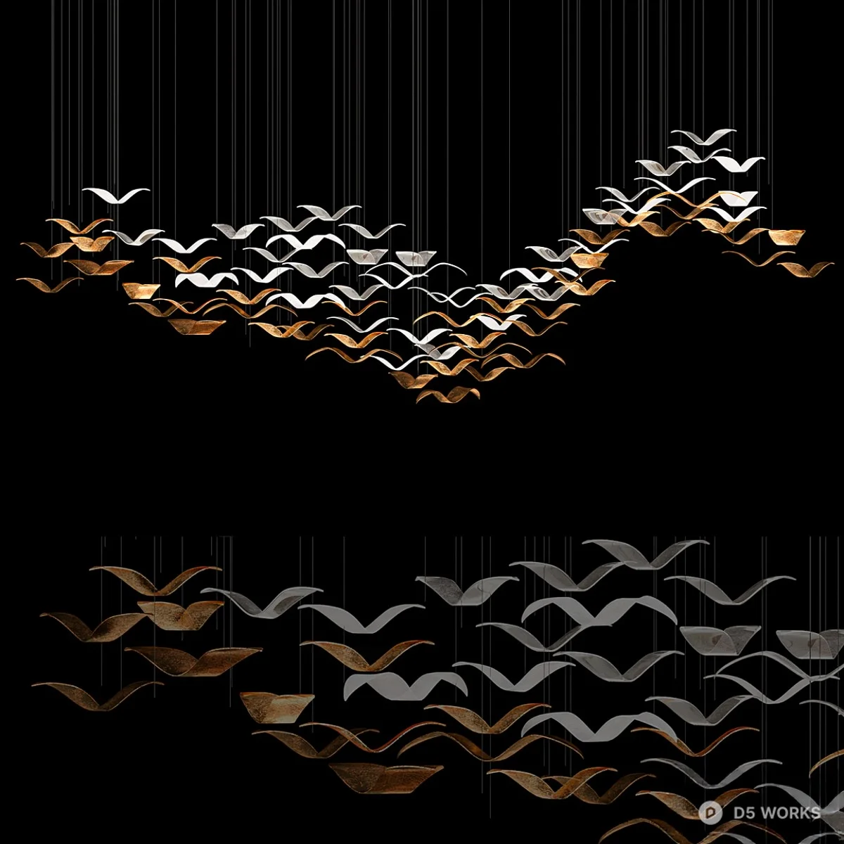 Minimalist Bird Formation Chandelier 3d model - Image 1