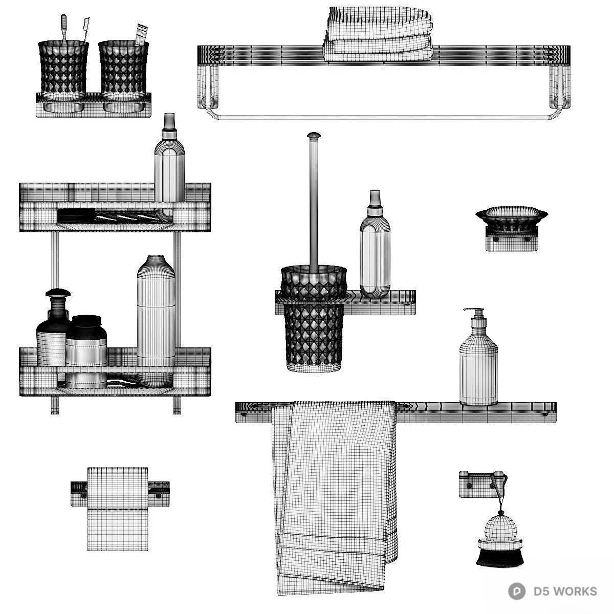 Minimalist Black Bathroom Hardware Set 3d model thumbnail 3