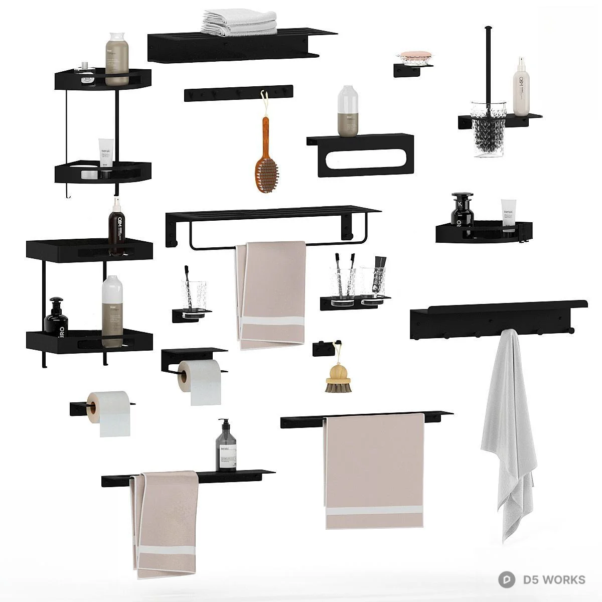 Minimalist Black Bathroom Hardware Set 3d model - Image 1