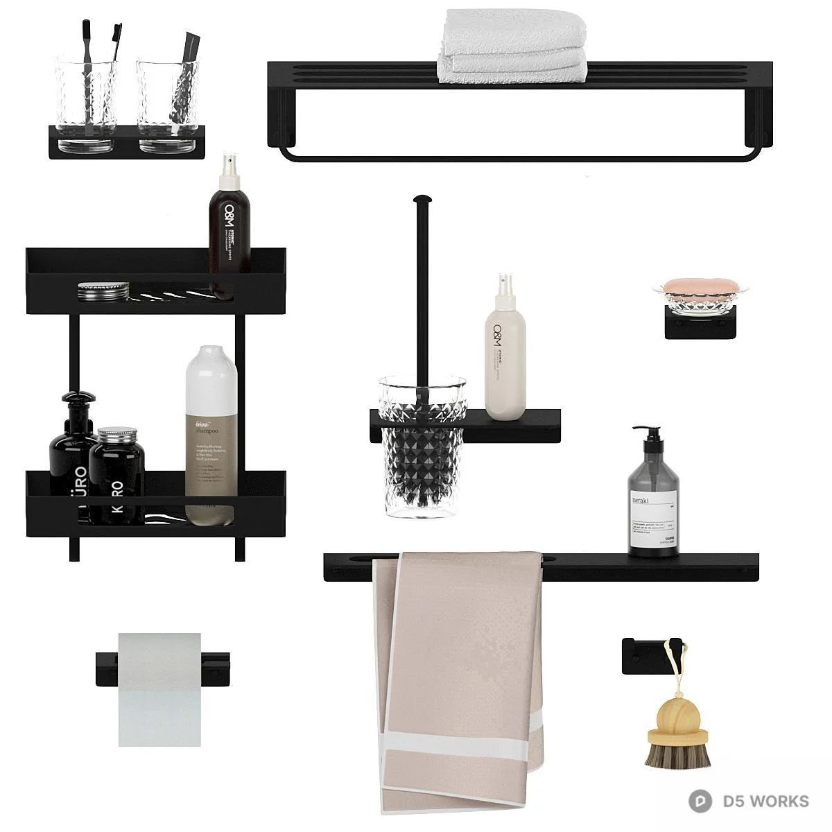 Minimalist Black Bathroom Hardware Set 3d model thumbnail 2