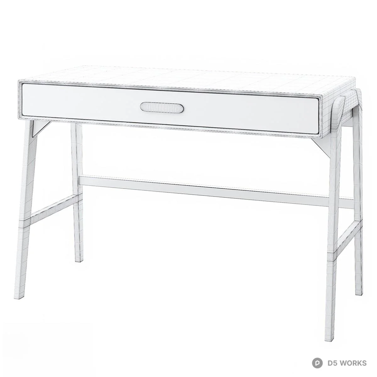 Mid Century Modern Wooden Desk With Single Drawer 3d model thumbnail 2
