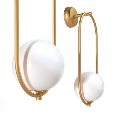 Modern Gold Frame Wall Lamp With White Globe 3d model