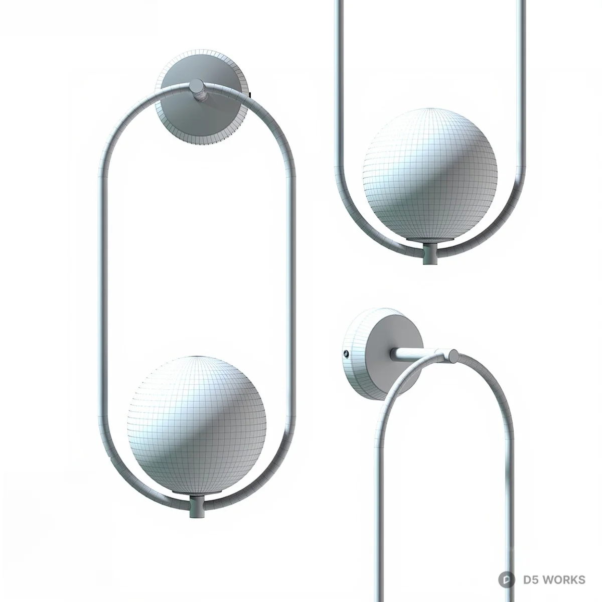 Modern Gold Frame Wall Lamp With White Globe 3d model thumbnail 2