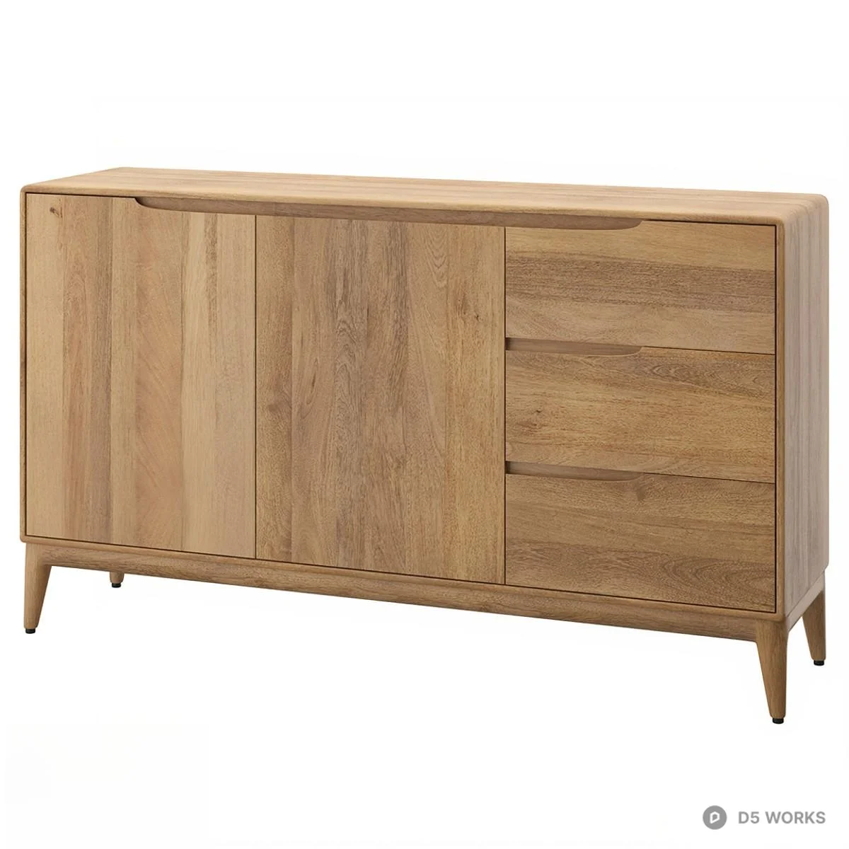 Minimalist Oak Wood TV Cabinet 3d model - Image 1