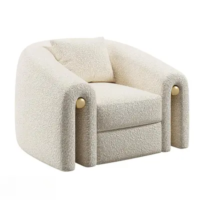 Textured Bouclé Single Sofa With Wooden Knobs 3d model