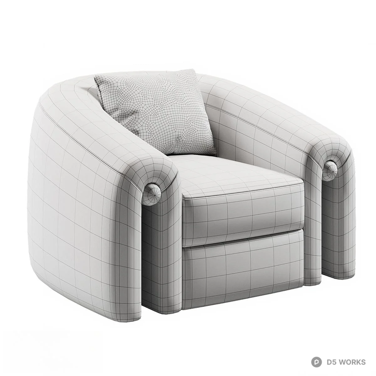 Textured Bouclé Single Sofa With Wooden Knobs 3d model thumbnail 3