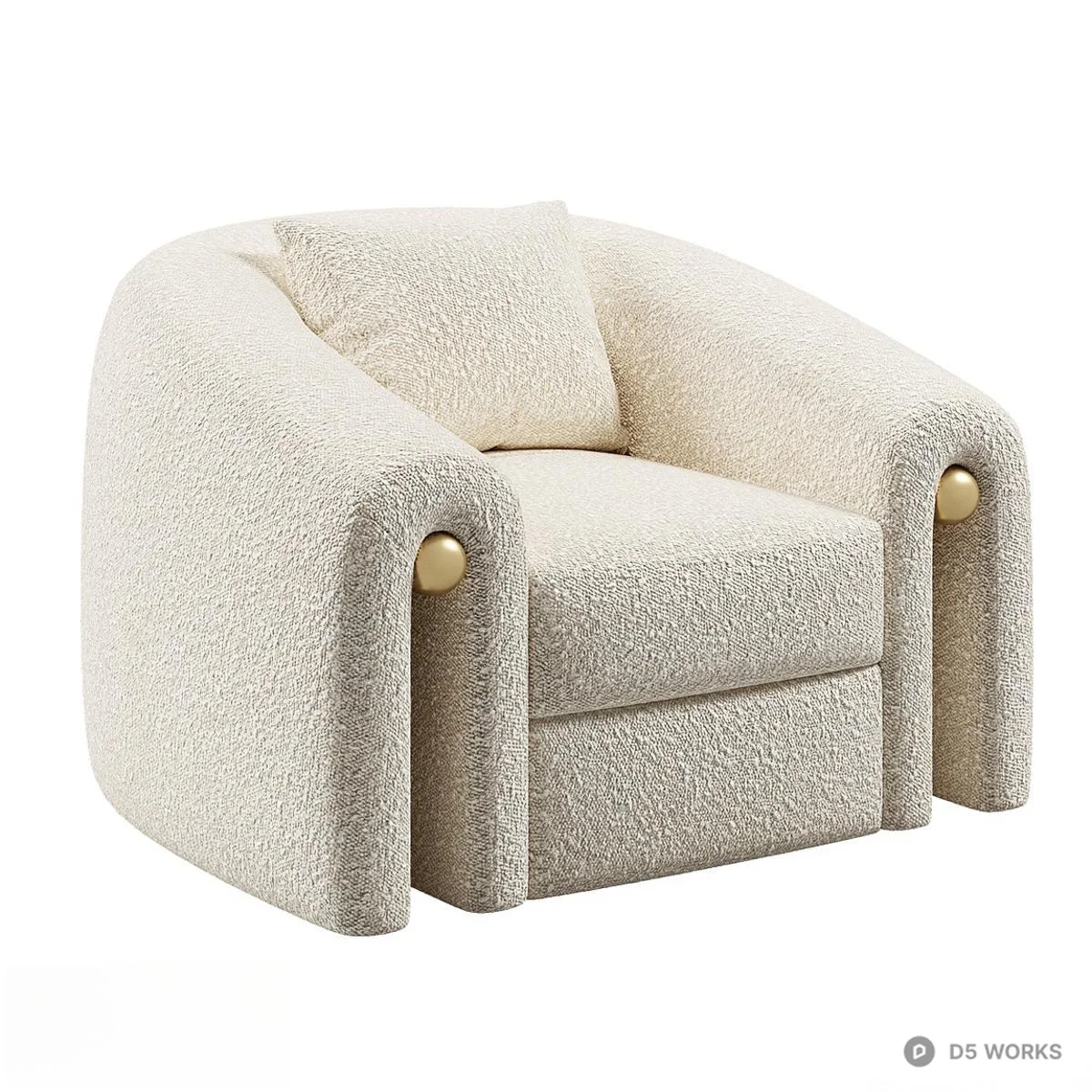 Textured Bouclé Single Sofa With Wooden Knobs 3d model - Image 1