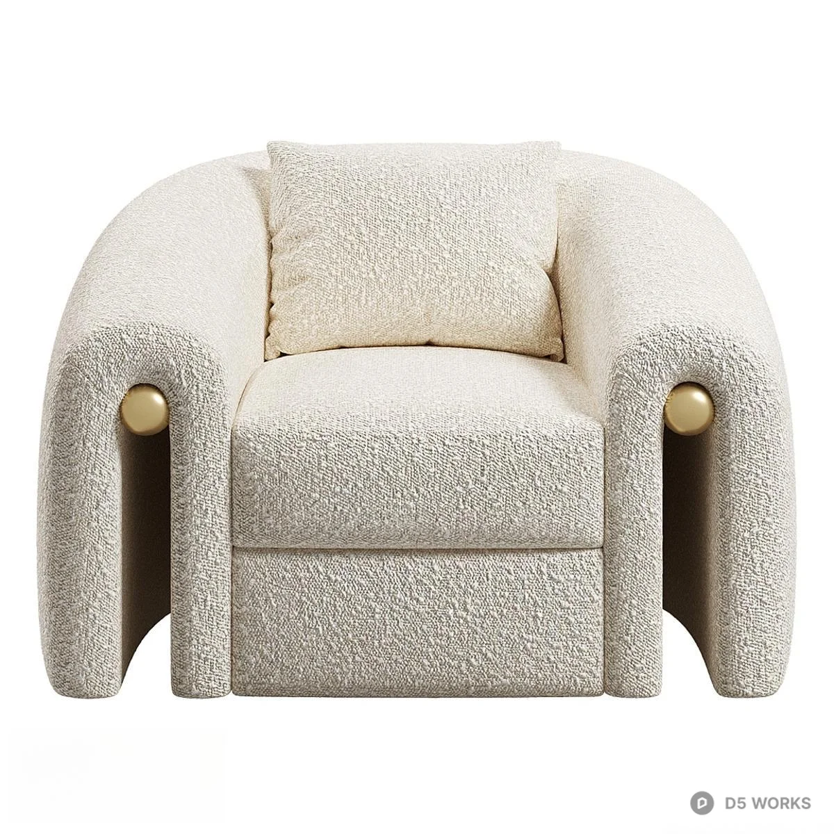 Textured Bouclé Single Sofa With Wooden Knobs 3d model thumbnail 2