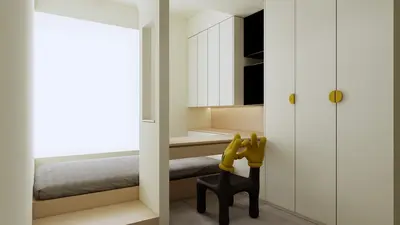 Modern Minimalist Bedroom With Custom Wardrobe 3d model