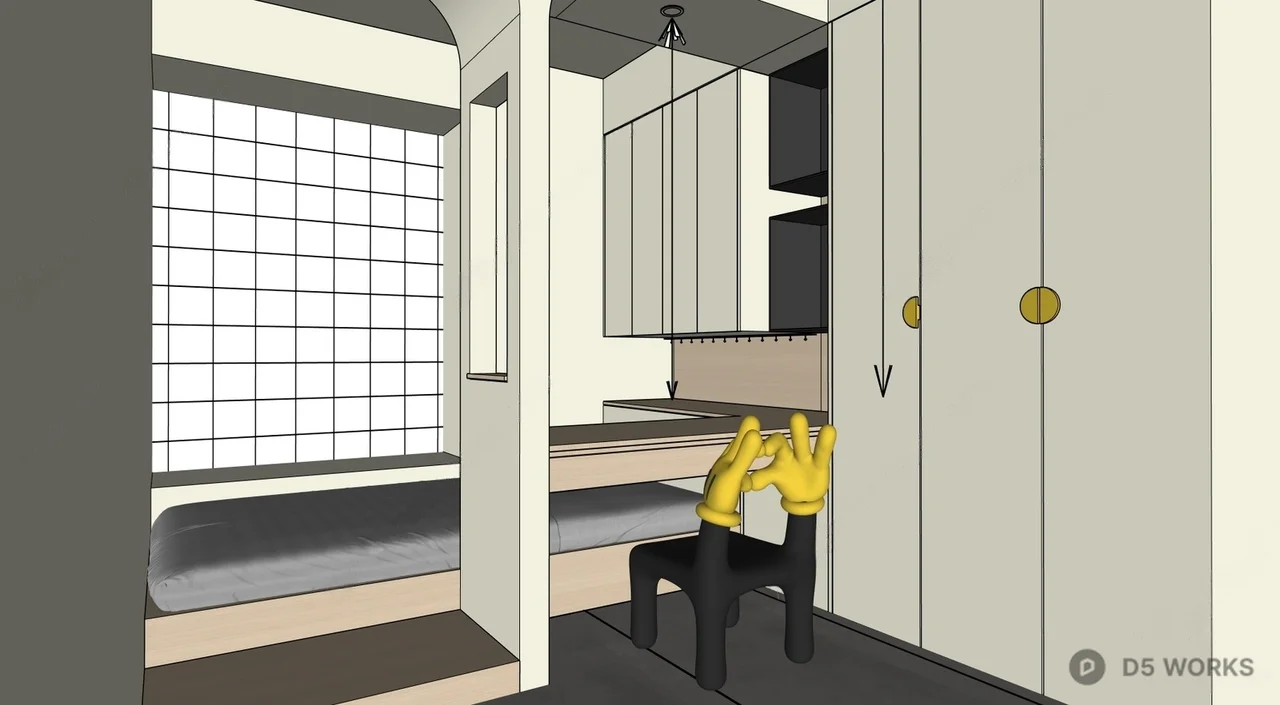 Modern Minimalist Bedroom With Custom Wardrobe 3d model thumbnail 2