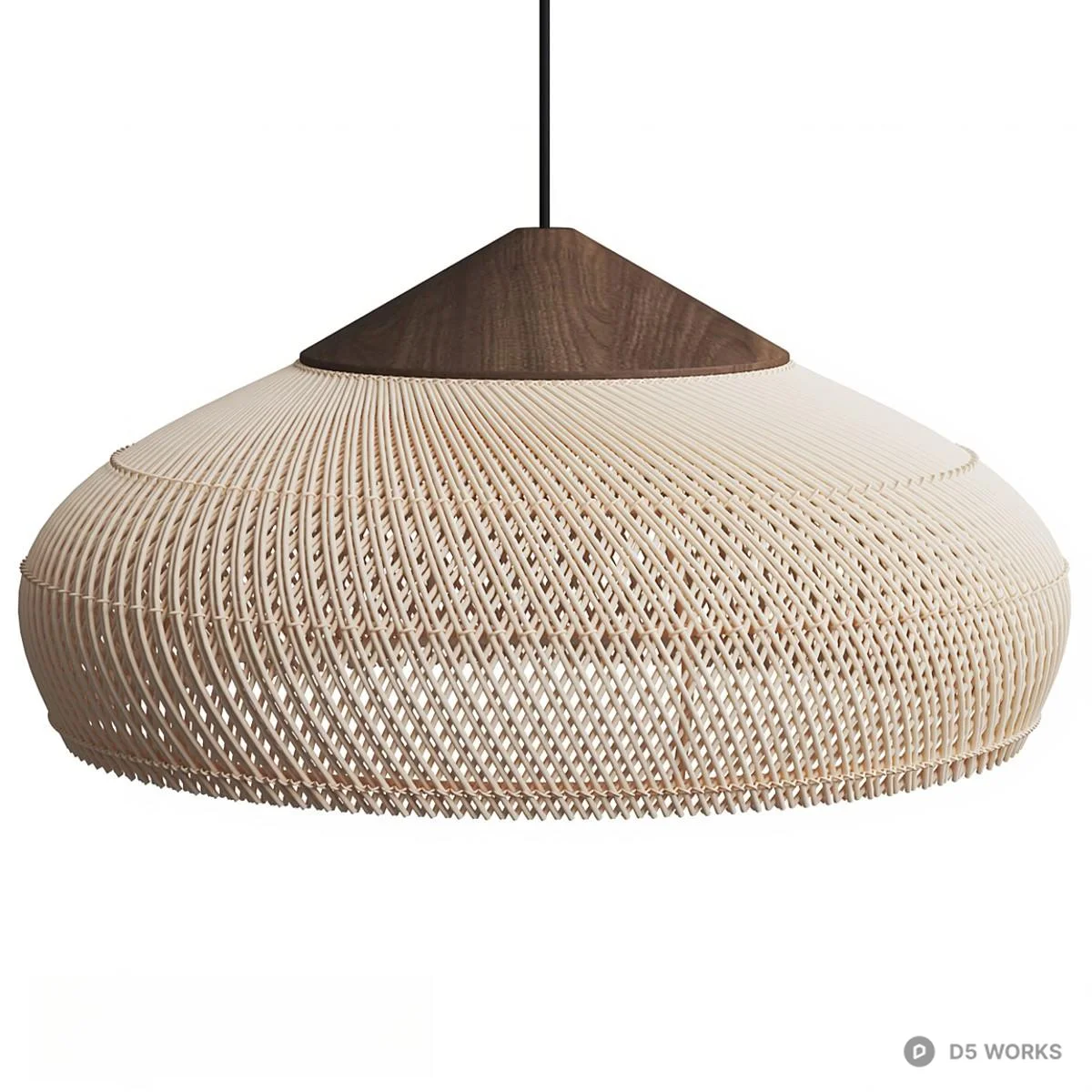 Woven Rattan Pendant Lamp With Wooden Cap 3d model - Image 1