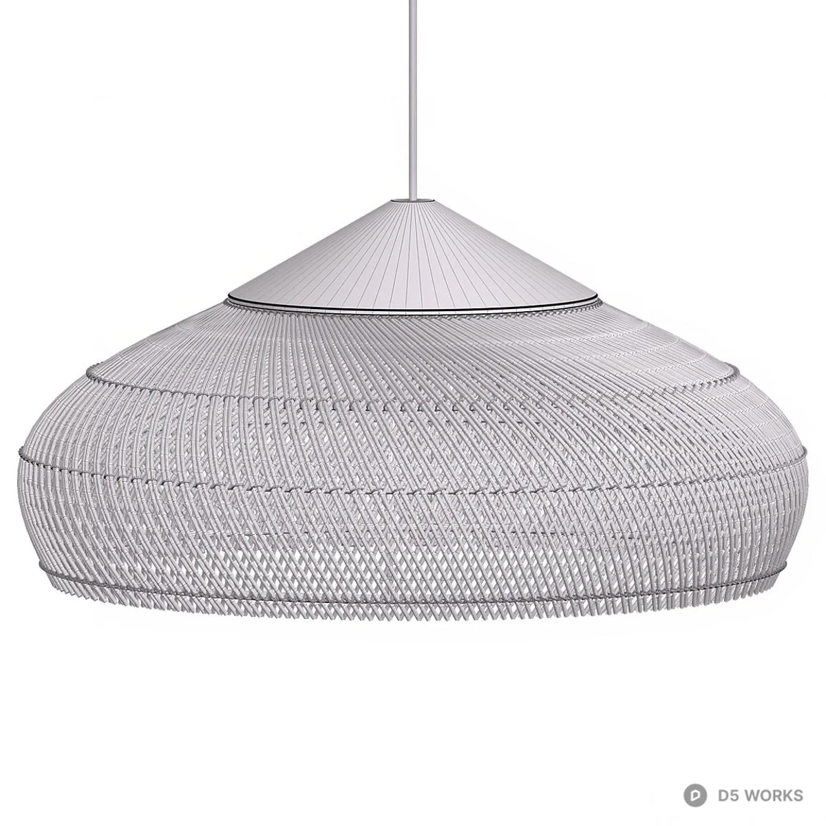 Woven Rattan Pendant Lamp With Wooden Cap 3d model thumbnail 2