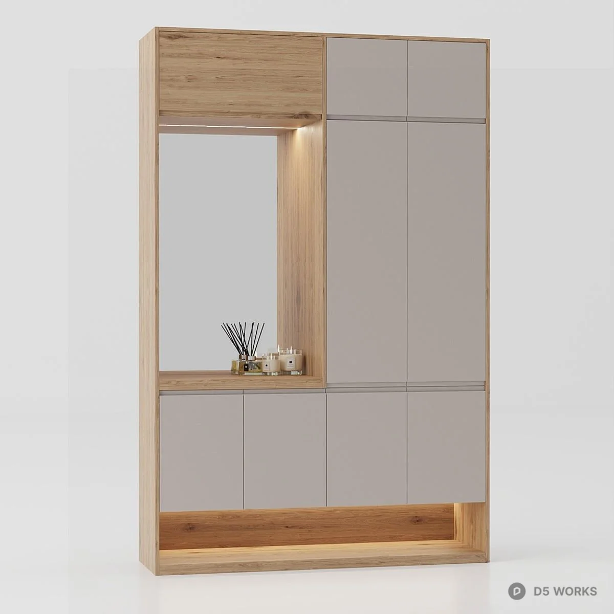 Minimalist Wooden Shoe Cabinet With Mirror 3d model - Image 1