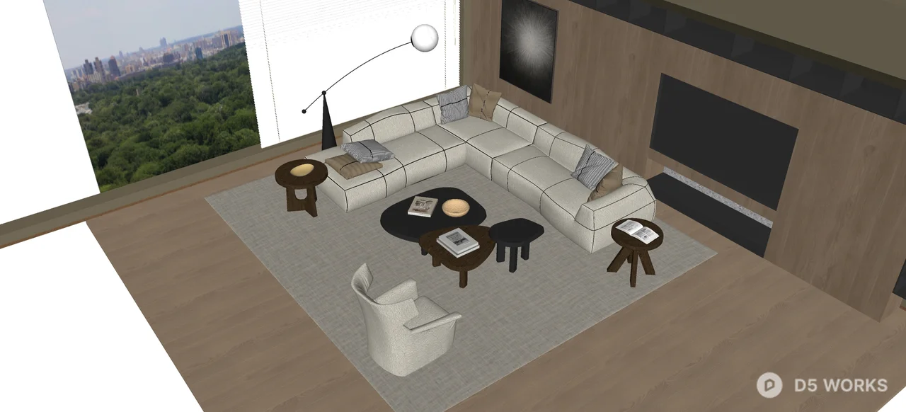 Minimalist Living Room with Sectional Sofa 3d model thumbnail 2