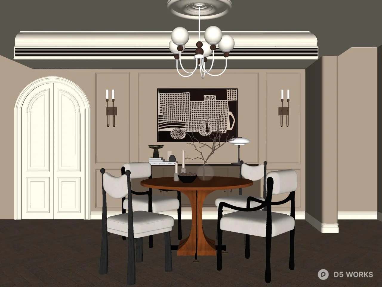 Minimalist Dining Room With Round Table And Modern Chairs 3d model thumbnail 2