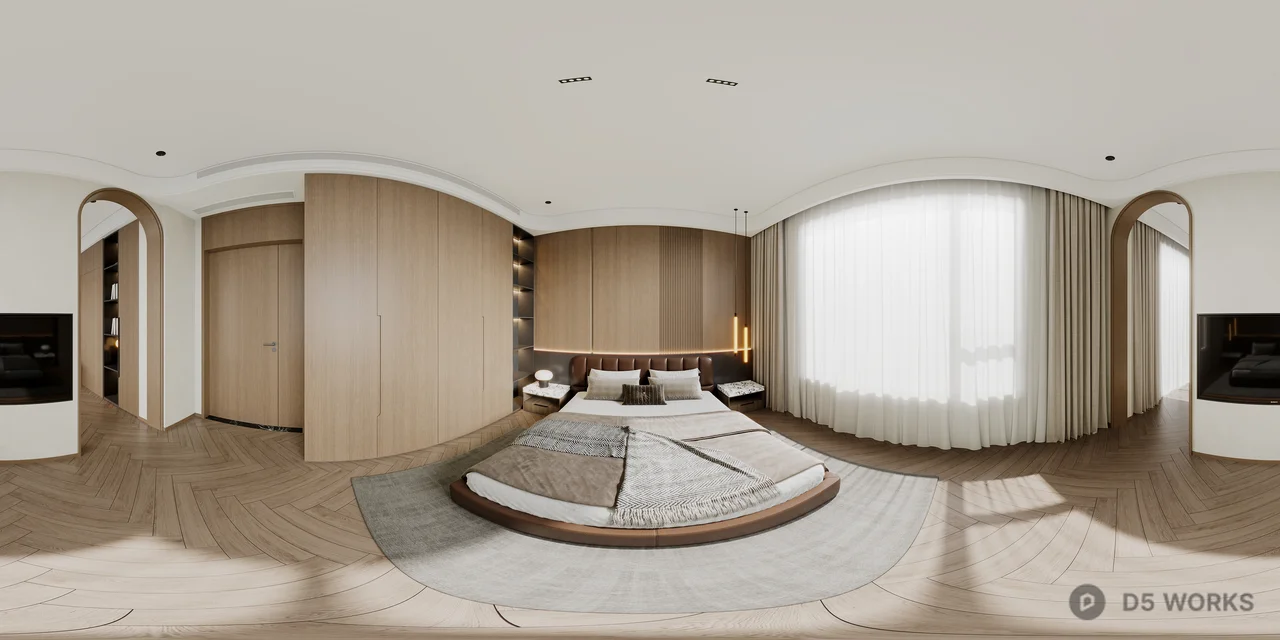 Modern Minimalist Bedroom with Wooden Paneling 3d model thumbnail 2