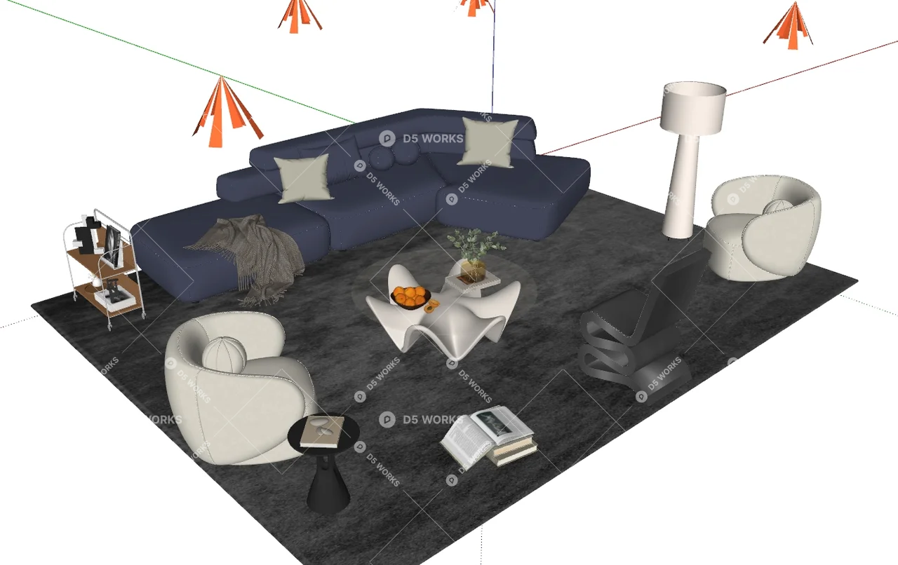 Modern Sofa & Side Table Set 3d model thumbnail 2