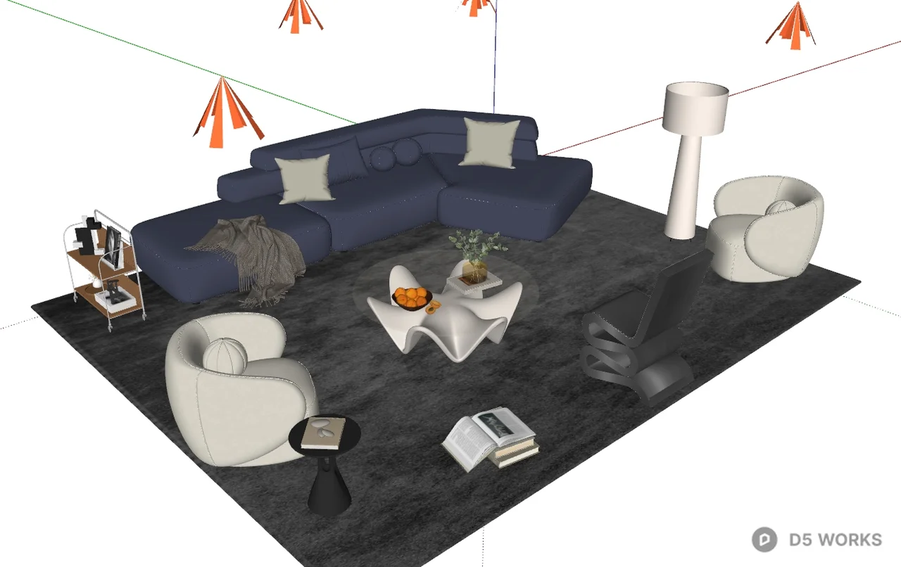 Modern Living Room with Modular Sofa and Glass Coffee Table 3d model thumbnail 2