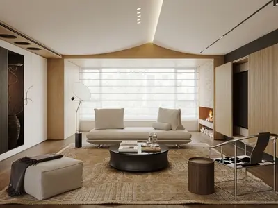 Minimalist Living Room with Warm Tones 3d model