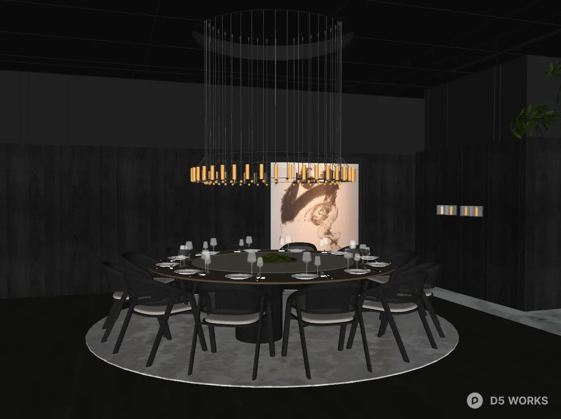 Modern Dark Tone Private Dining Room 3d model thumbnail 2