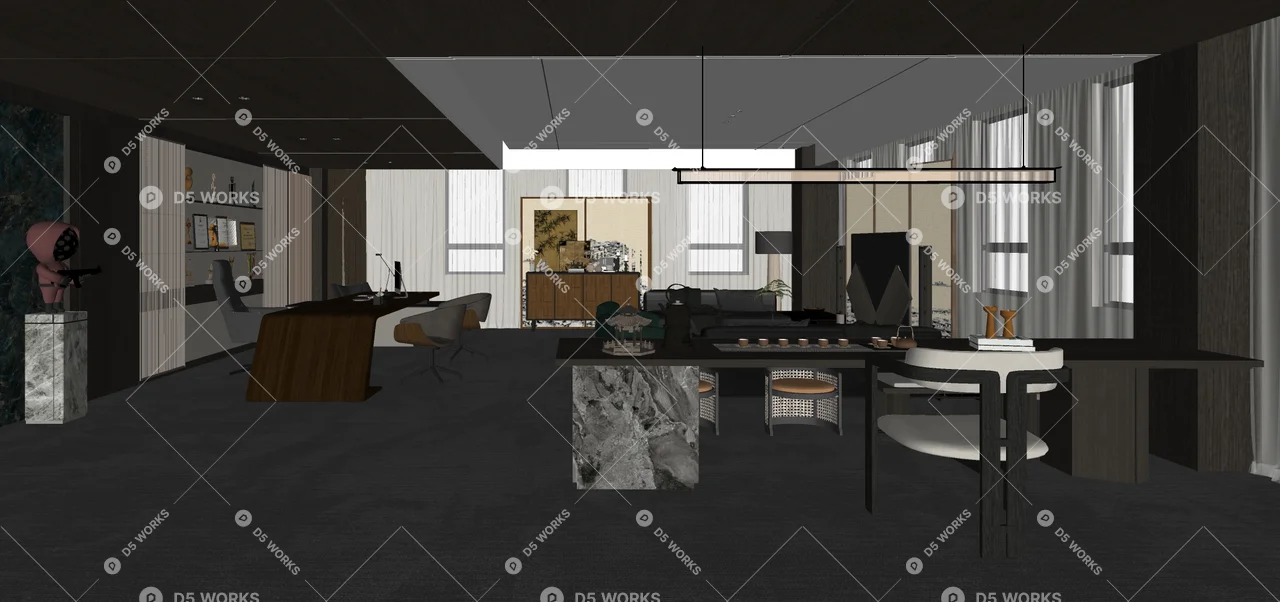 Modern Independent Office 3d model thumbnail 3