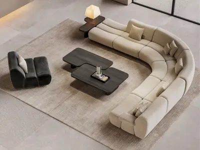 Italian Style Living Room Curved Sofa And Coffee Table Set 3d model