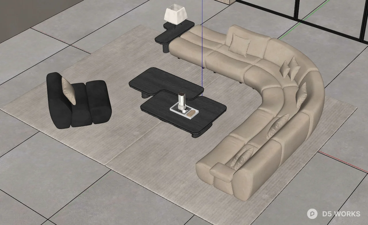 Italian Style Living Room Curved Sofa And Coffee Table Set 3d model thumbnail 2