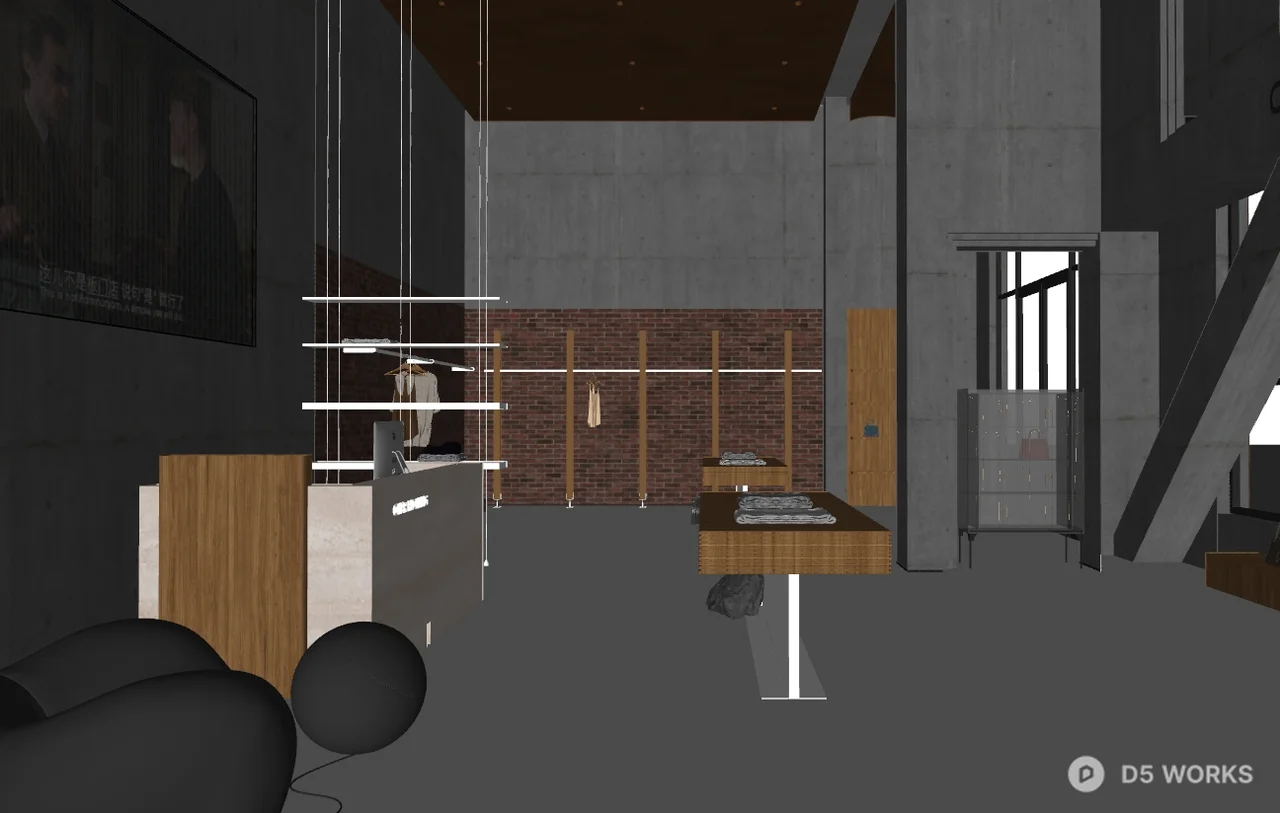 Industrial Style Clothing Store Interior 3d model thumbnail 3