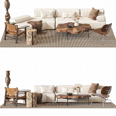 Organic Modern Sofa & Side Table Set